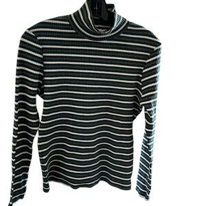Vintage The Limited Mock Turtleneck L Knit Striped Long Sleeve Grey White Green.